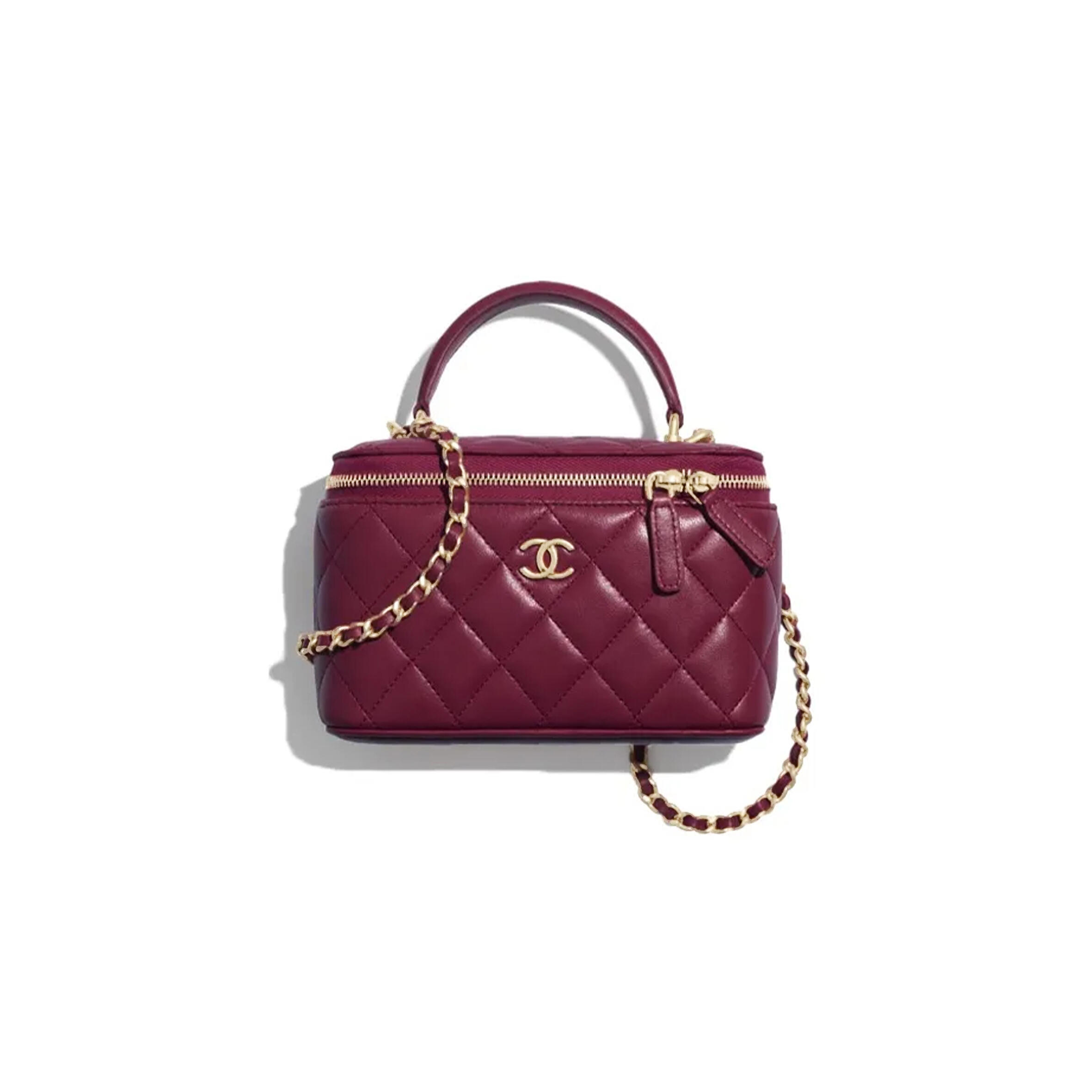 CHANEL VANITY WITH CHAIN LAMBSKIN BURGUNDY AP2199 (17*9.5*8cm)